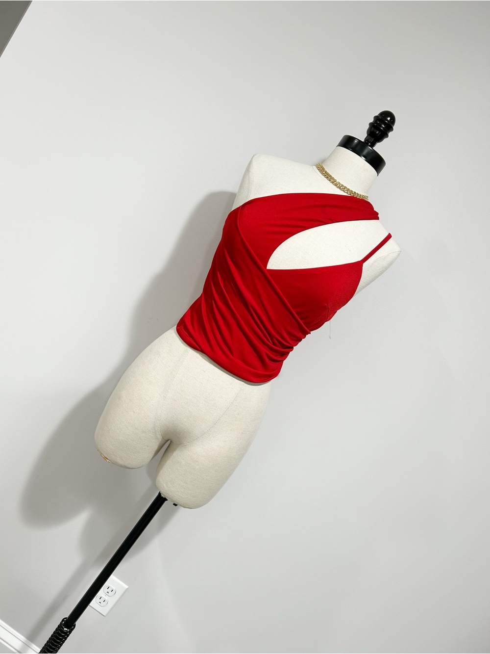 Red One-Shoulder Cutout Women's Top
